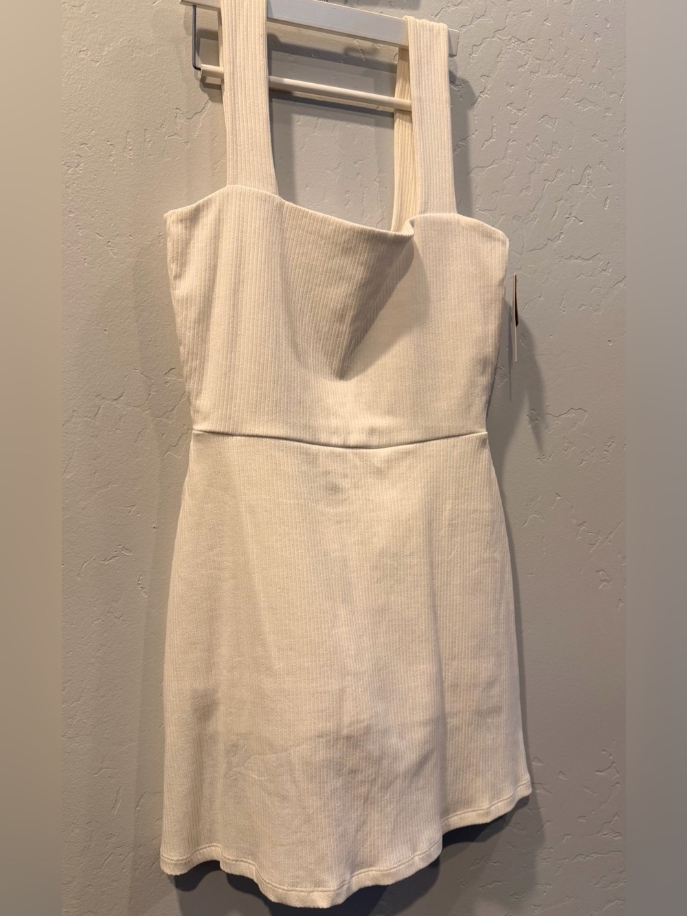 PINK Victoria's Secret Cream Ribbed Tank-Strap Mini Dress